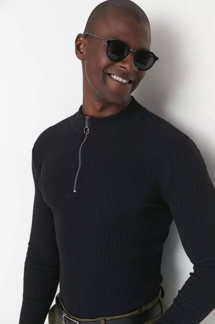 Mens black sale ribbed turtleneck