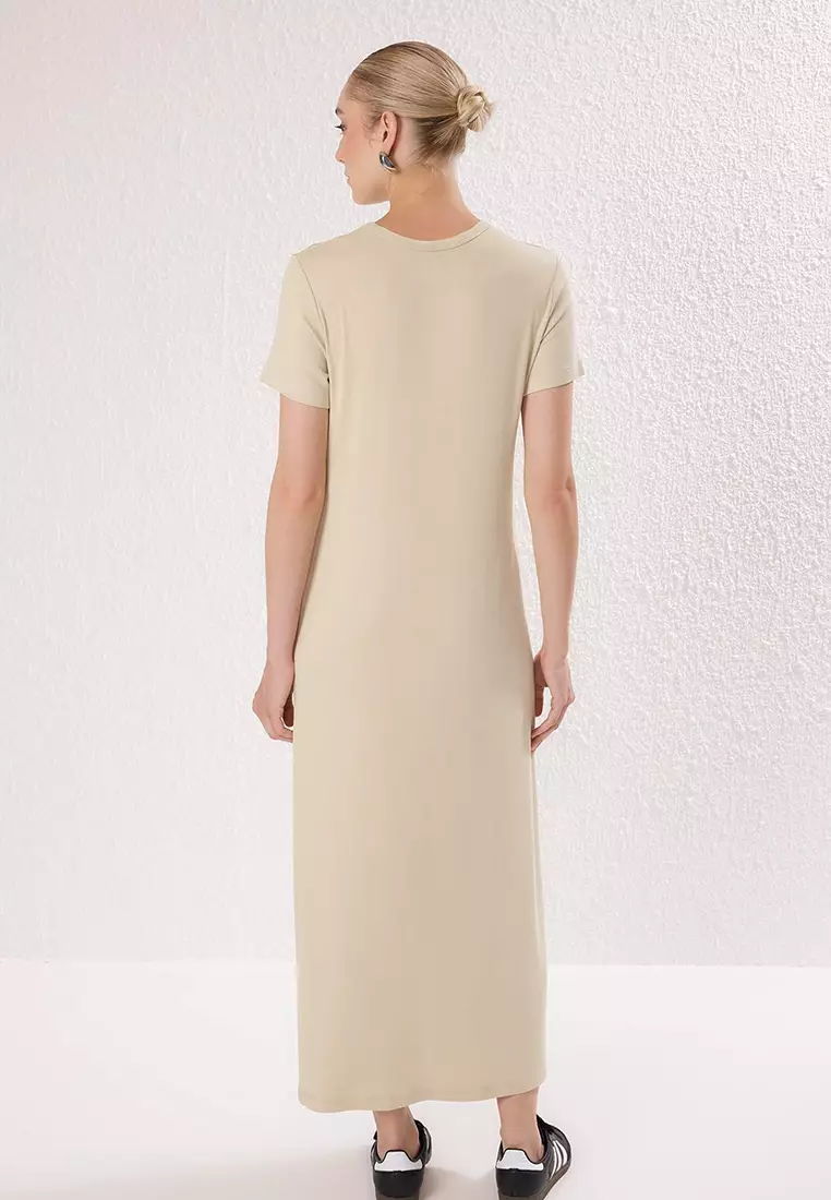 Beige Knitted Dress Tctss25Eb00154