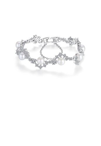 Glamorousky white Fashion and Elegant Geometric Imitation Pearl Bracelet with Cubic Zirconia 634E3AC169CDF1GS_1
