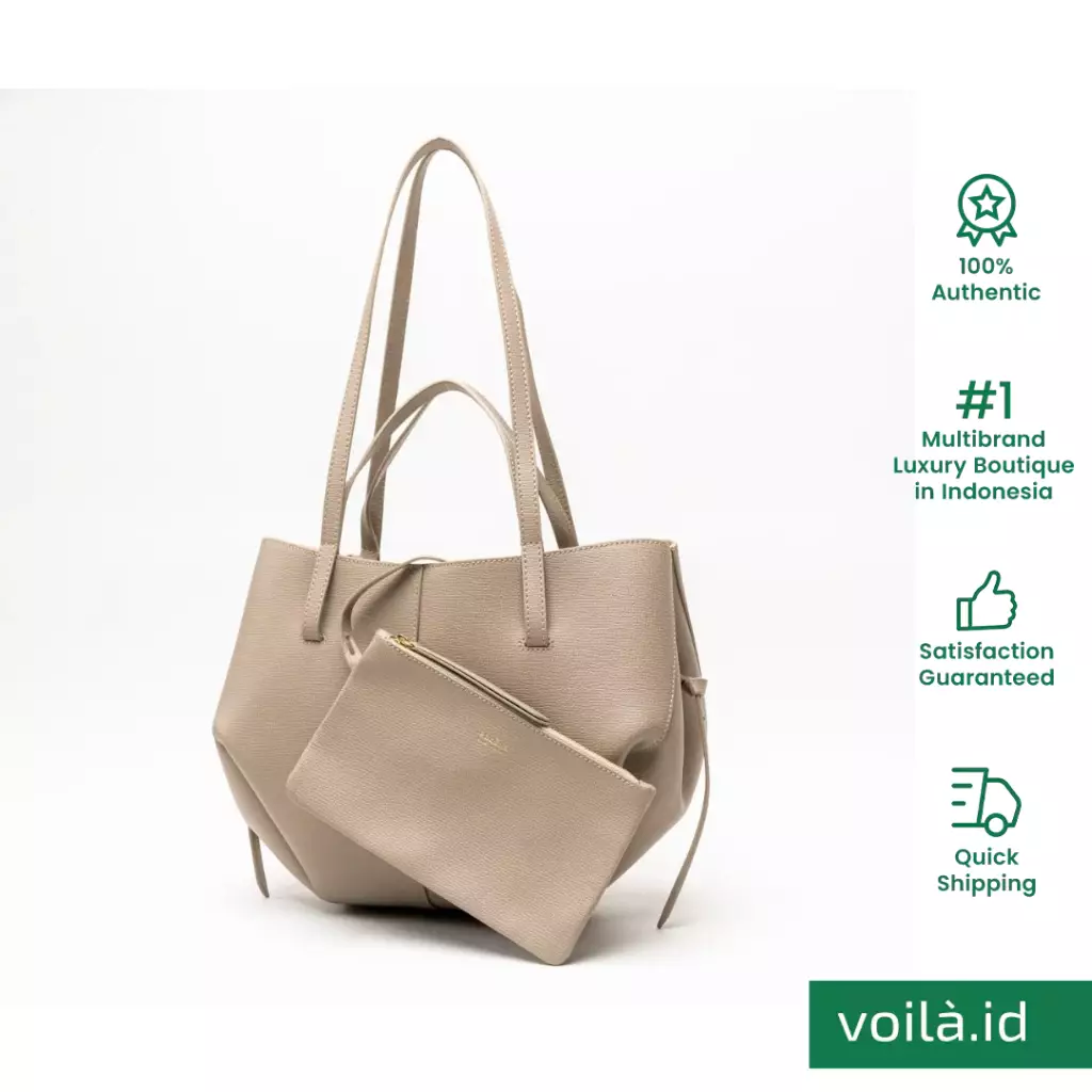 Cyme Mini Shopping Bag Grained Leather Taupe