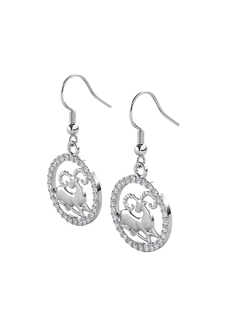 Horoscope Circlet Hook Earring Aries WG  - Anting Crystal Swarovski by Her Jewellery