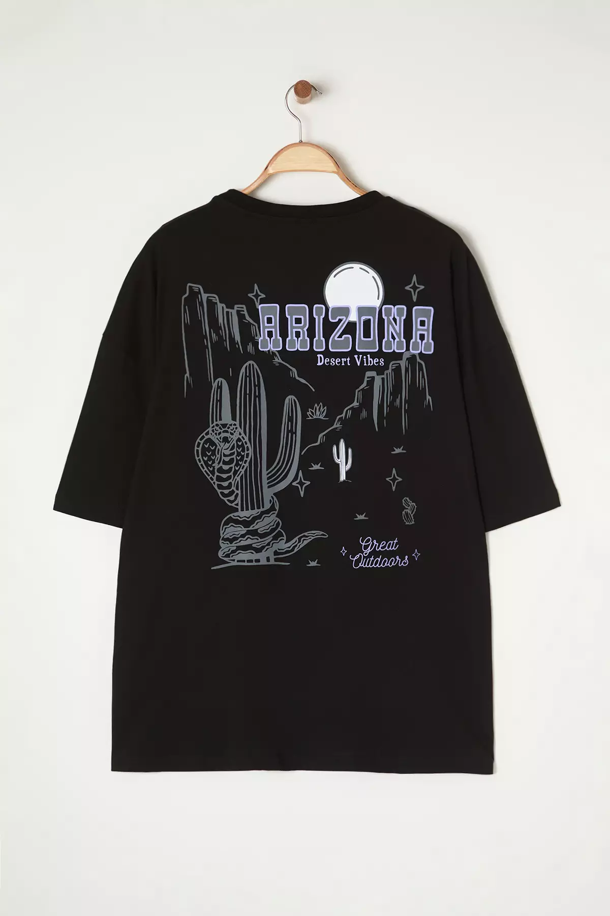Oversize/Wide Cut Crew Neck Short Sleeve Back Printed Plus Size T-Shirt