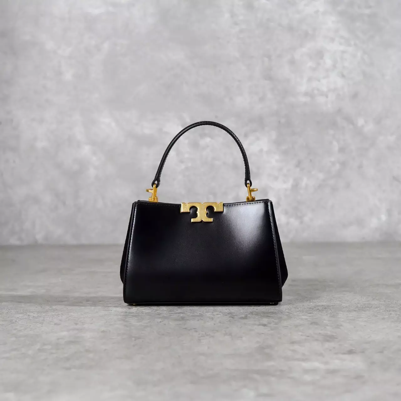 Tas TORY BURCH ELEANOR GOLD BLACK SMOOTH LEATHER TOP HANDLE BAG WITH LS 100% ORIGINAL