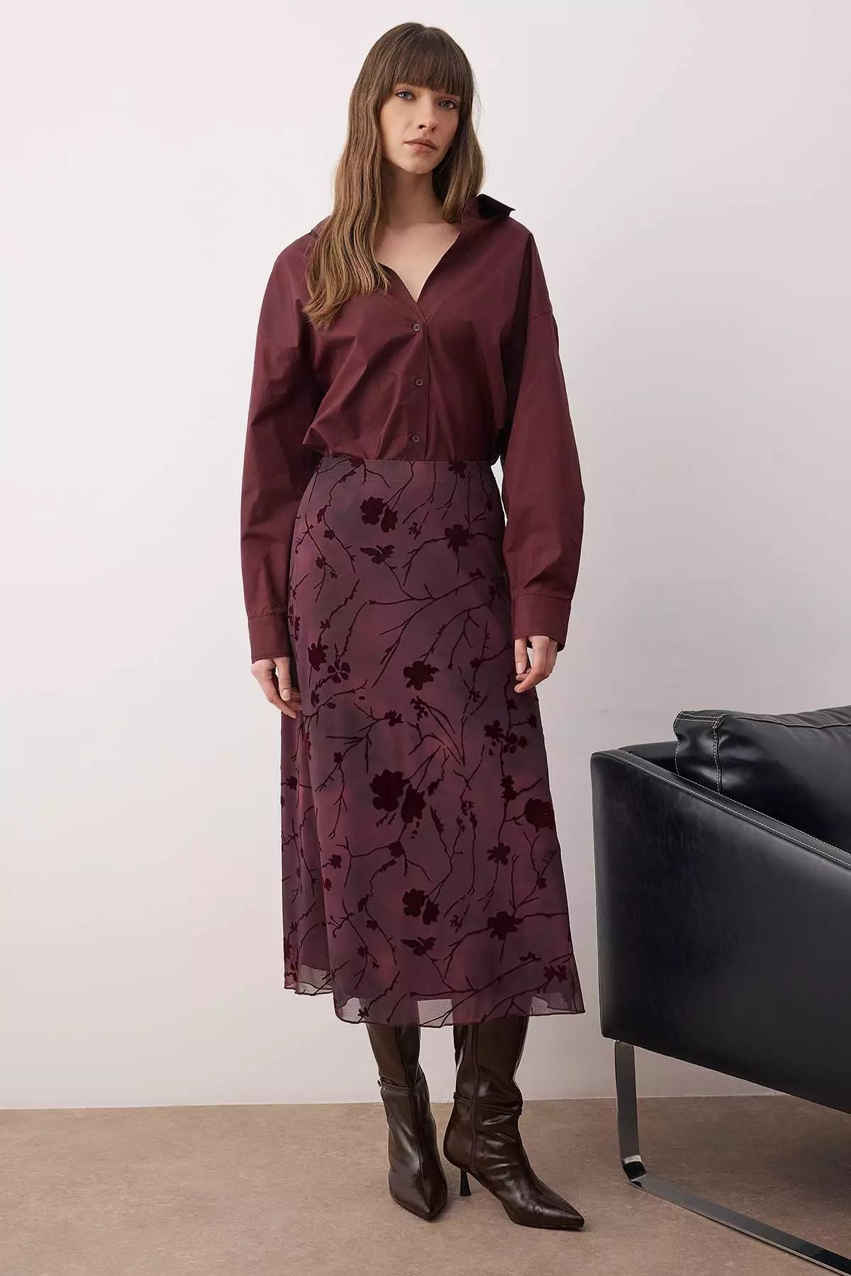 Plum Flock Printed Pencil Maxi/Long Tulle Stretchy Knitted Skirt Twoaw26Et146