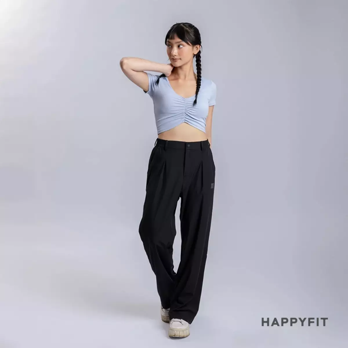 Happyfit Ruched Short Sleeve Sports Bra Baby Blue