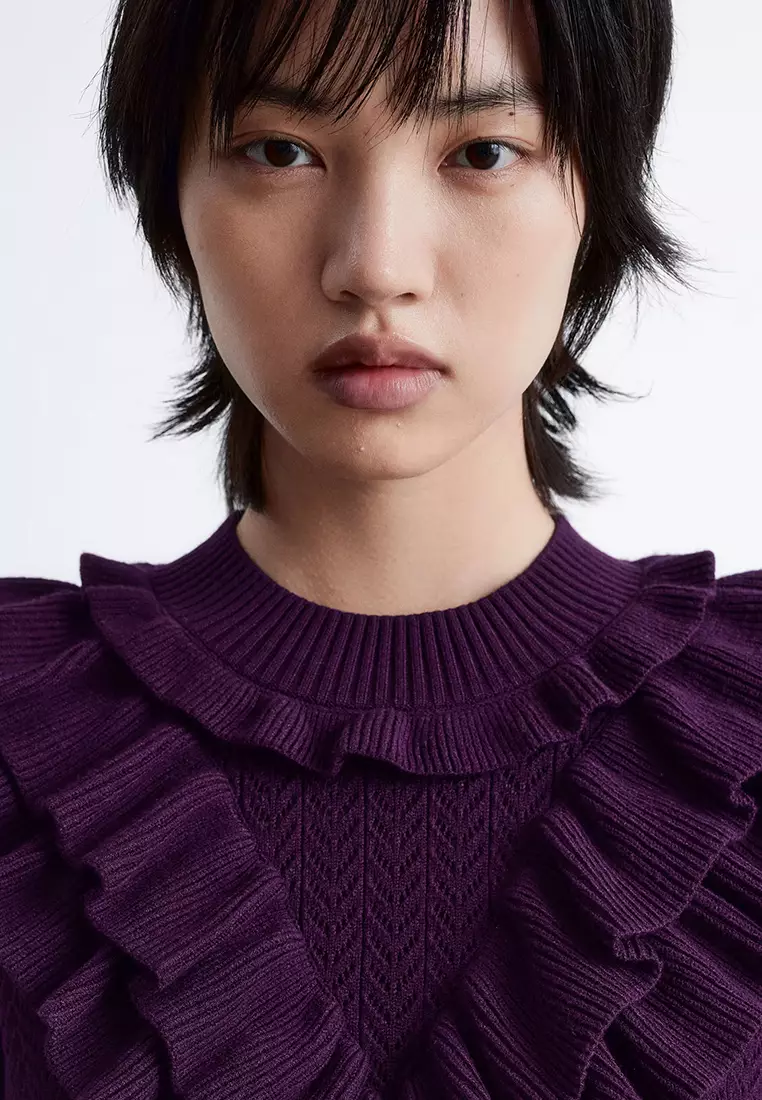 Pointelle-Knit Ruffle Top