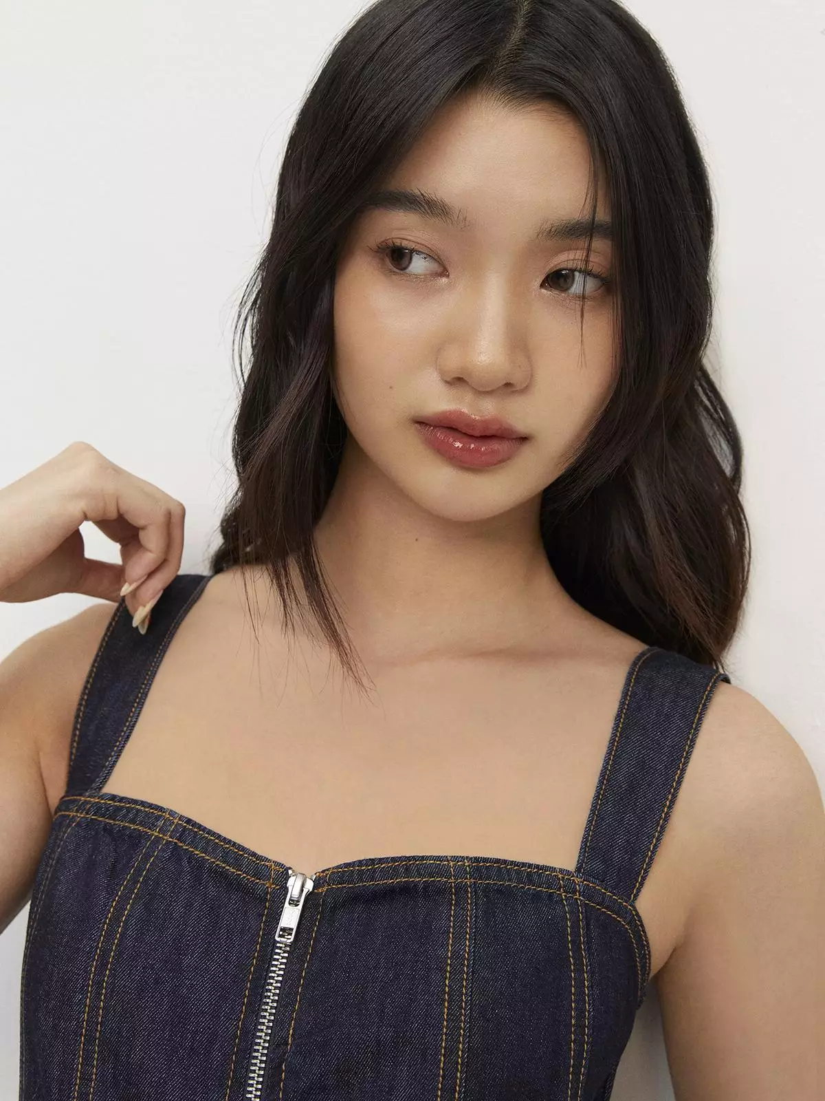 Front Zipper Denim Midi Dress - Dark Blue