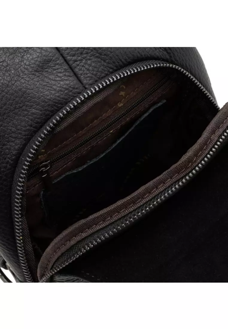 Men's Grain Leather Trendy Crossbody Sling Bag with Multi Zip Pockets BAI 1120