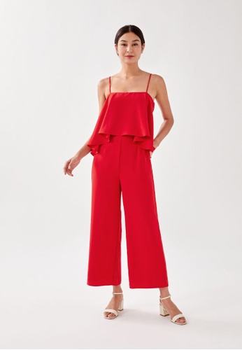Love, Bonito red Asteri Asymmetrical Overlay Jumpsuit 51C12AAC38248AGS_1