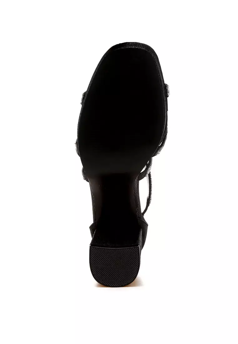 Sandal Bertali Hiasan Berlian Imitasi dalam Warna Hitam