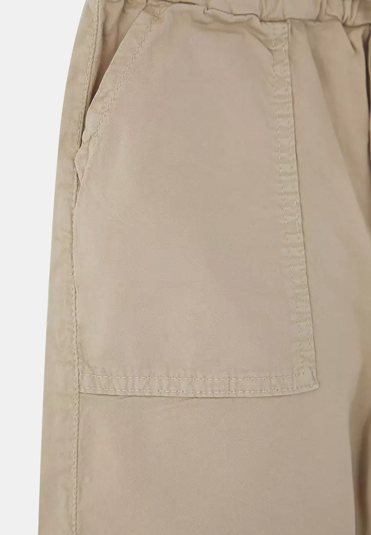 Ecru Boy's 100% Cotton Pocket Detailed Elastic Woven Shorts & Bermuda Tkdss25Sr00027