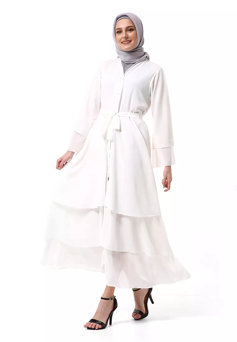 Nadeline Gamis Abaya Wanita Motif Polos Long sleeve Premium High Quality - White