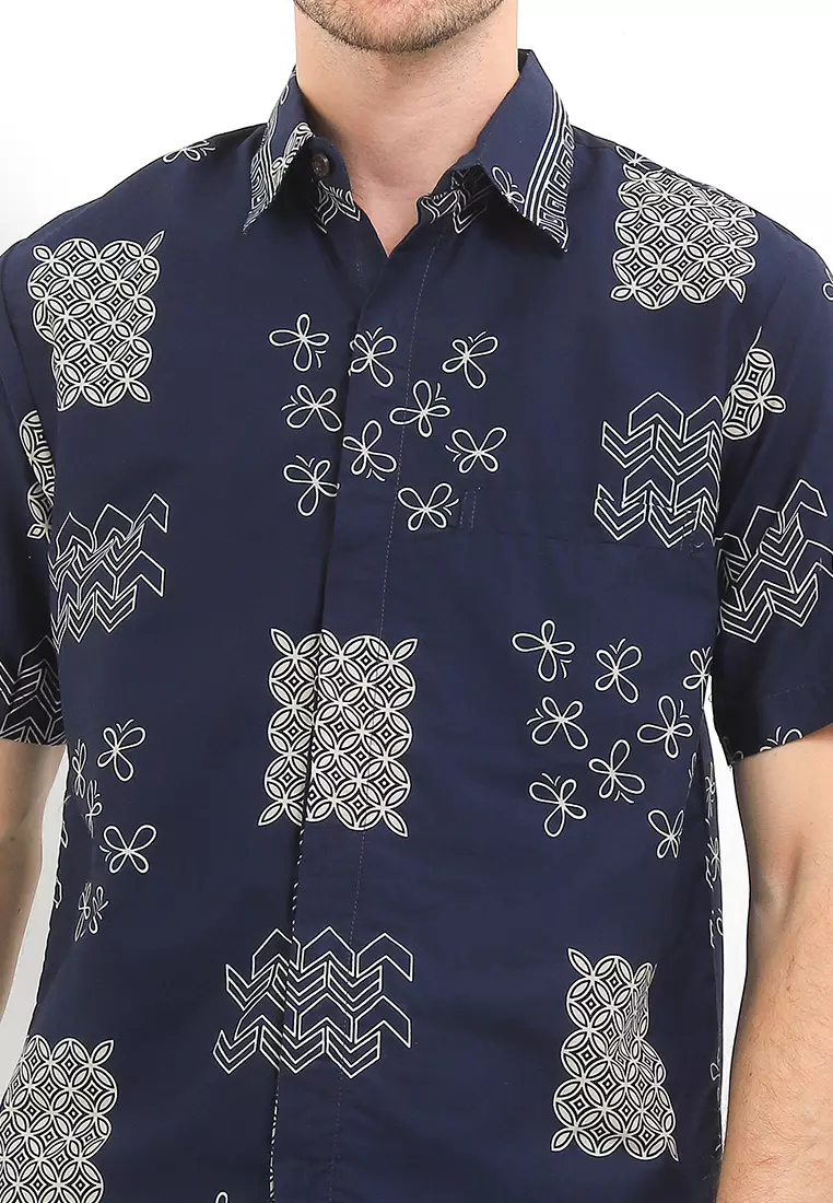 Hem Batik Pria Lengan Pendek Furing Faro Navy