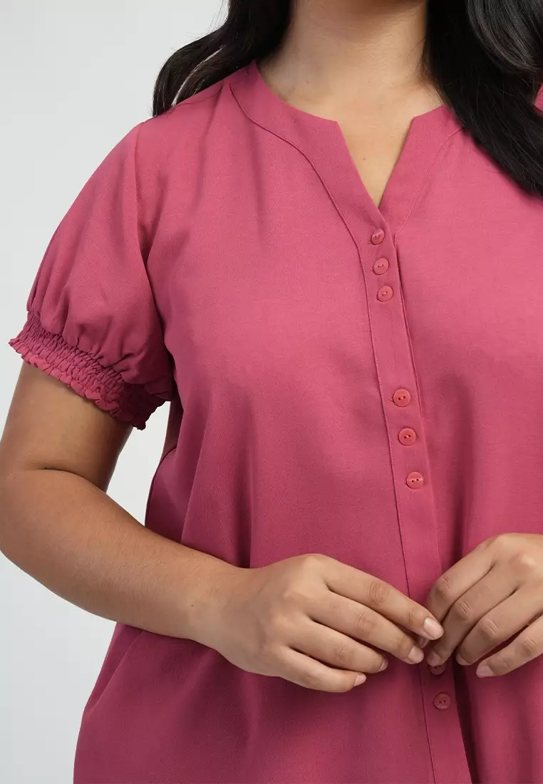 Milly Plus Size Sherina Smocked Sleeve Button-down Blouse