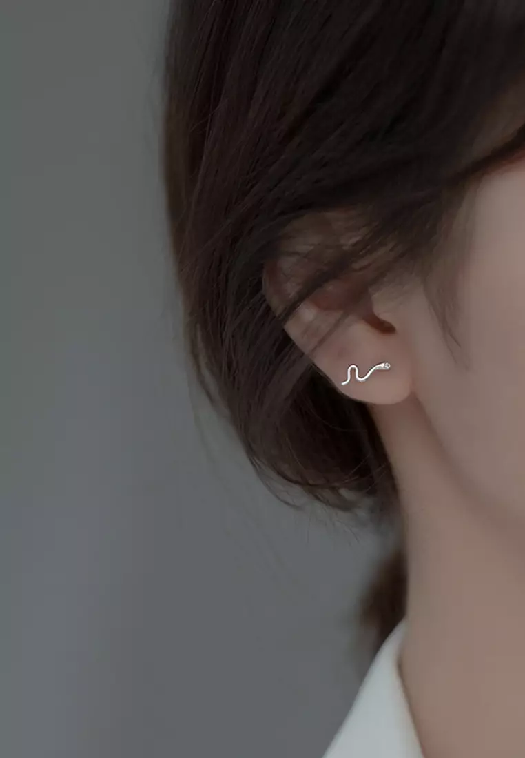 925 Silver Zircon Snake Earrings JW AR-M00075