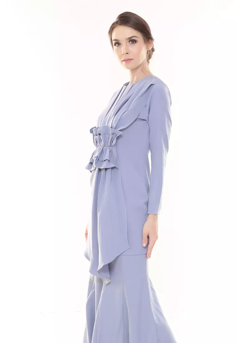 Vincy Pleated Kurung Modern in Dusty Blue
