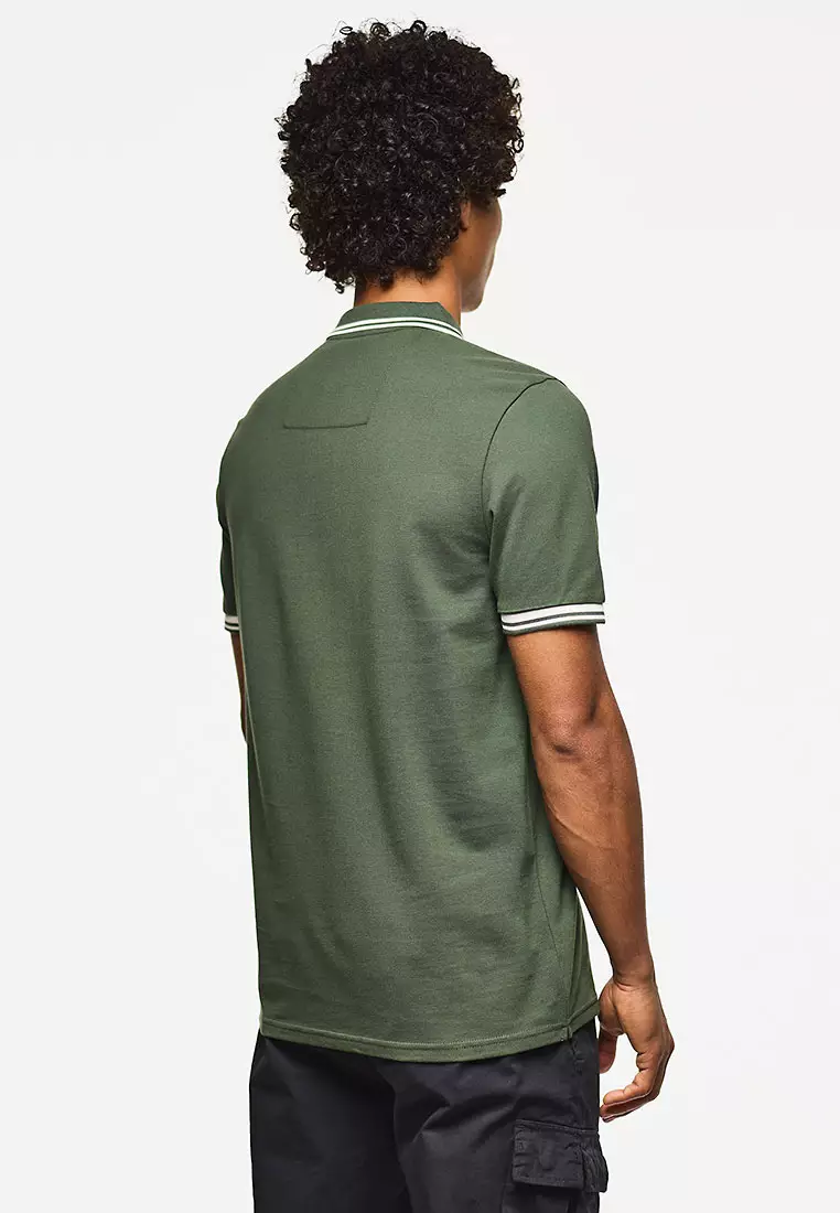 MENS BLACK FOREST/CALCIUM LEVANTO POLO WITH CONTRAST TIPPING