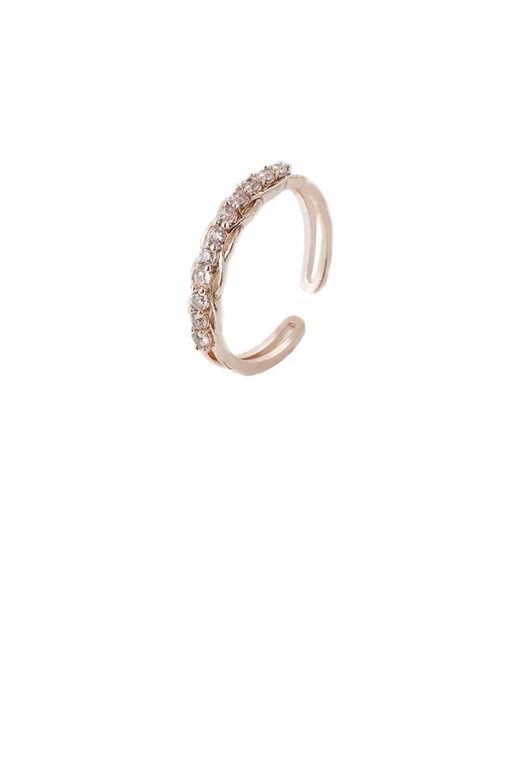 Fashion Simple Plated Rose Gold Geometric Adjustable Open Ring with Cubic Zirconia