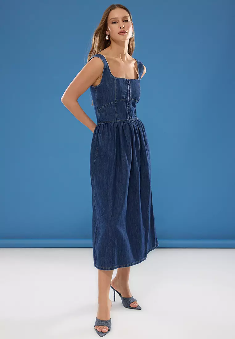 棉質牛仔中長連身裙