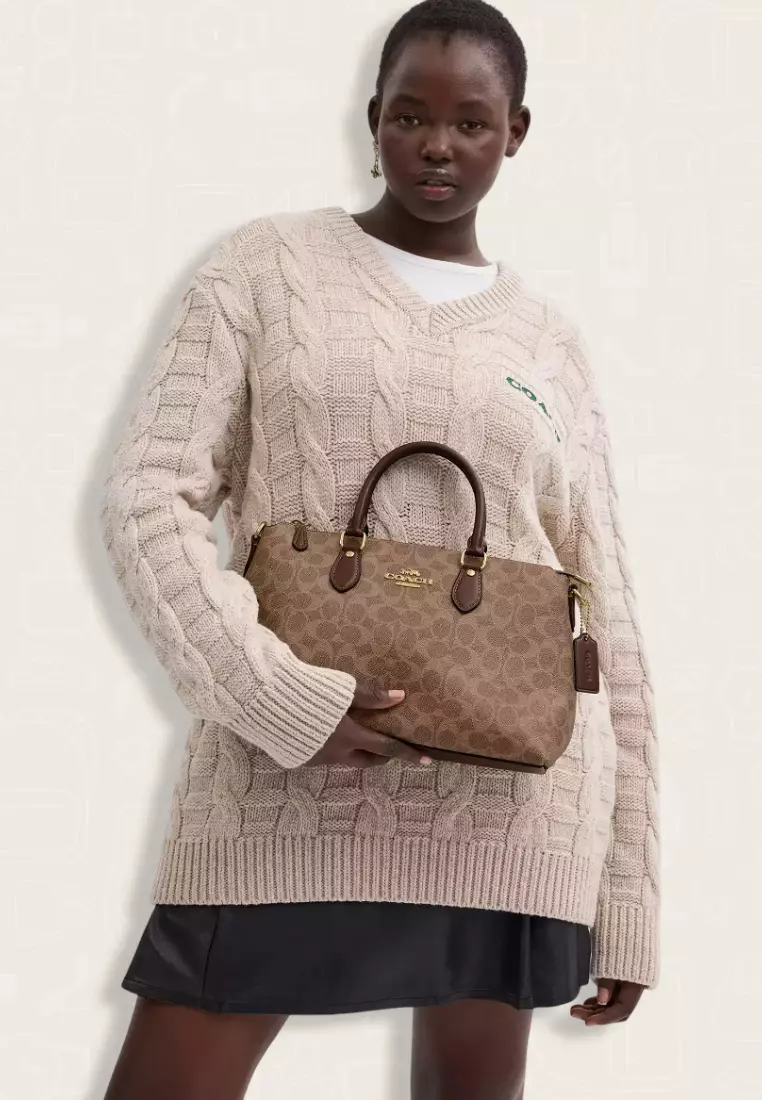 Coach Georgia Satchel Bag In Signature Canvas Tan Brown