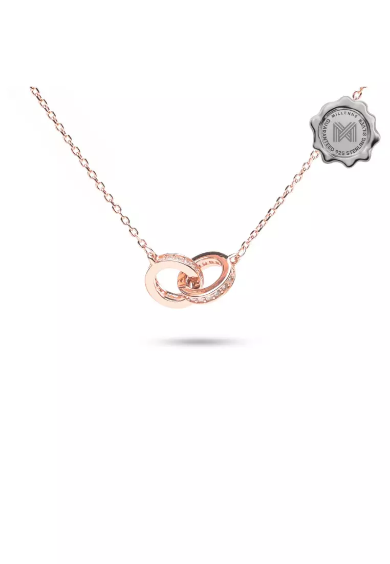 Millennia 2000 Forever Studded Cubic Zirconia Rose Gold Necklace with 925 Sterling Silver