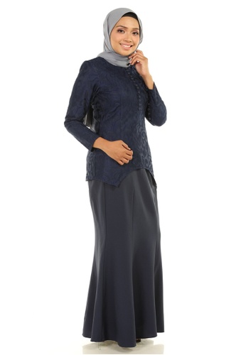 Buy Melur Kurung With Curved Shape Hem from Ashura in Blue and Navy at Zalora