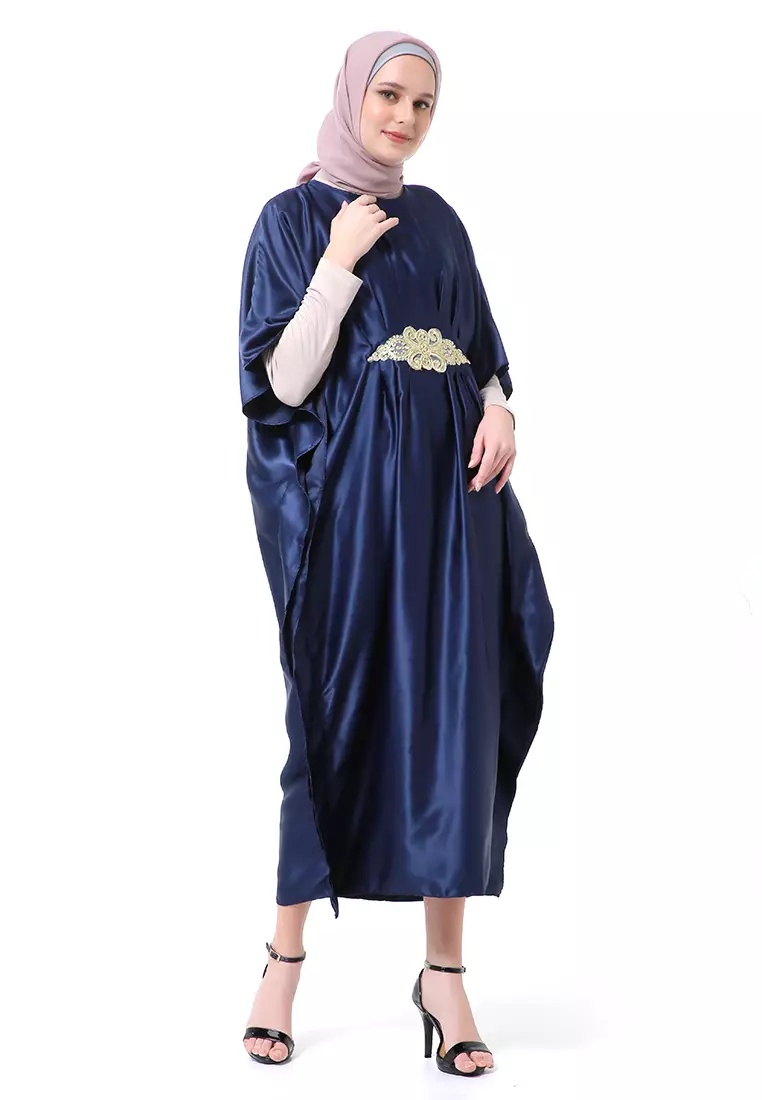 Illona Kaftan Dress Premium Fashion Muslimah Motif Polos Regular Fit - Navy