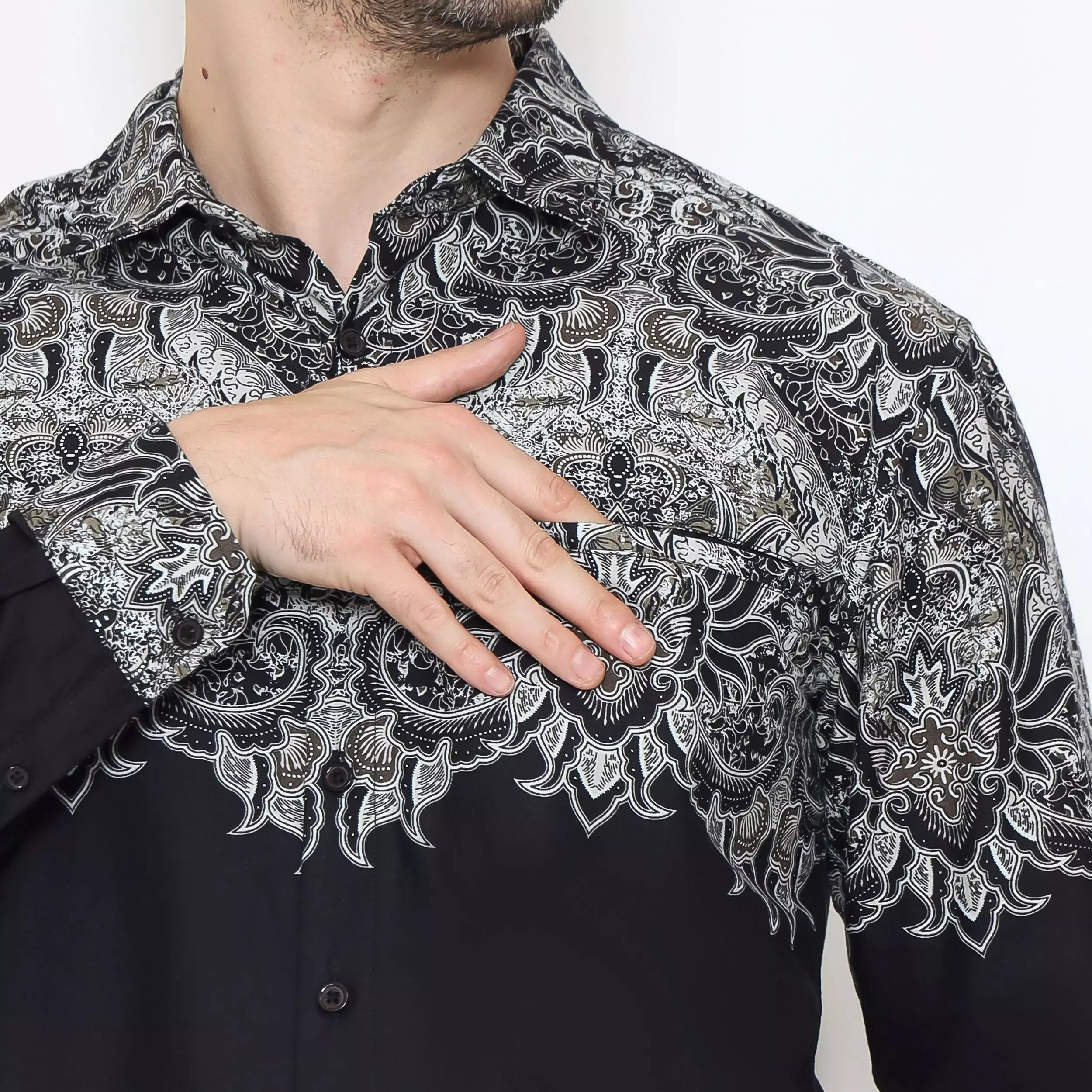 AMK Kemeja Batik Pria Lengan Panjang SHB Sharga Ls Black
