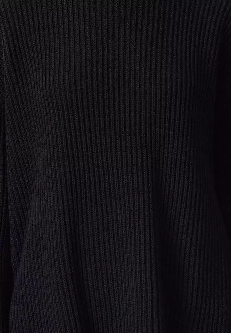 Black Turtleneck Wide Pattern Knitwear Sweater Twoaw25Kz00394