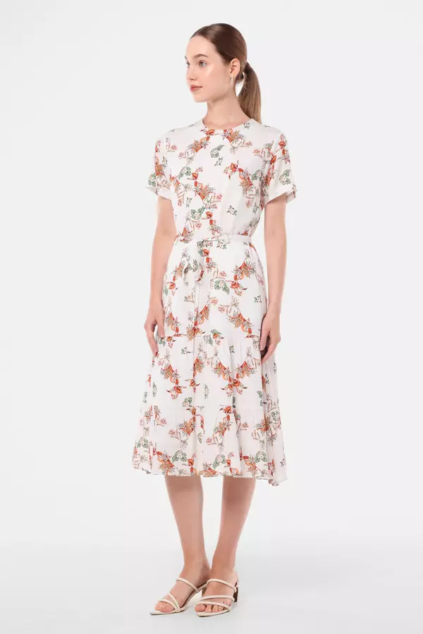 MINIMAL - Tangled - Dress Rayon Motif Bunga - White