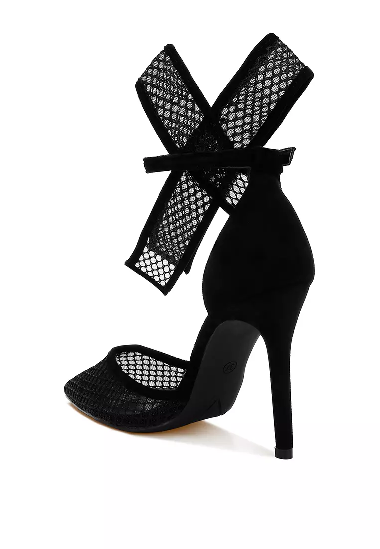 Big Bow Detail Stiletto Sandals in Black