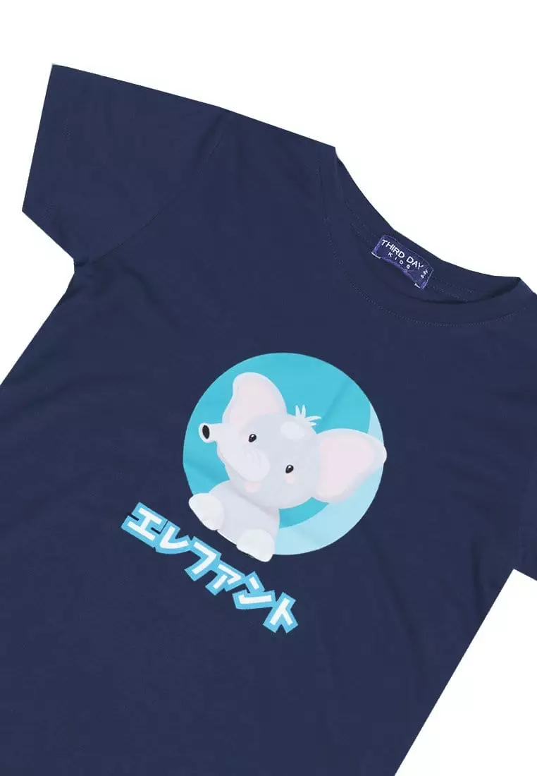 KU019 kaos anak gajah katakana navy