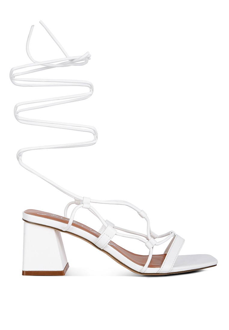 White Lace Up Block Heeled Sandal