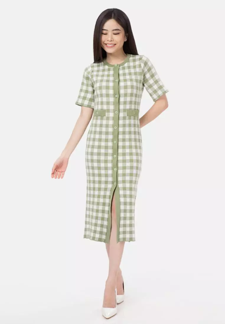 Checker Midi Dress in Green