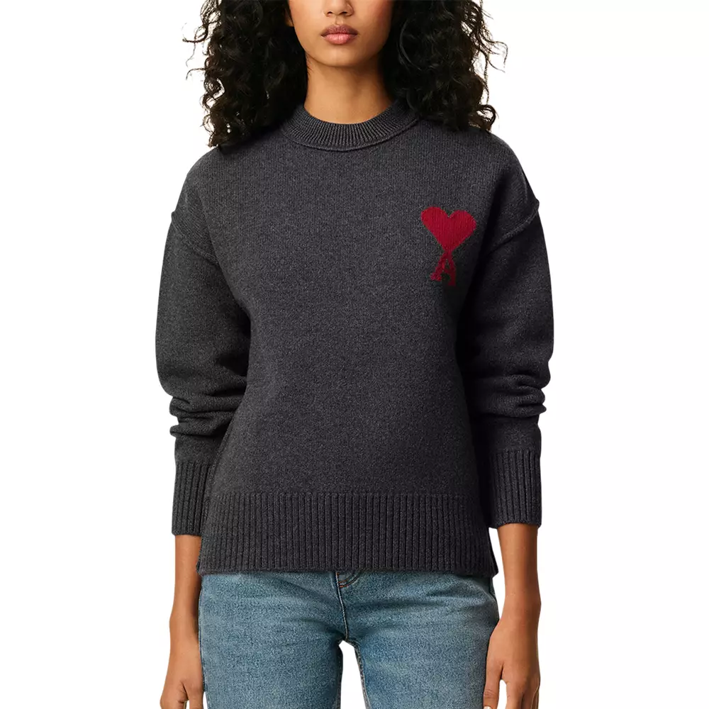 Red Ami De Coeur Inside Out Seams Crewneck Sweatshirt Grey