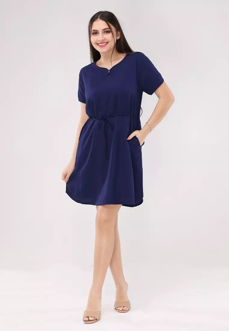 Textured Woven Short Sleeves Dress