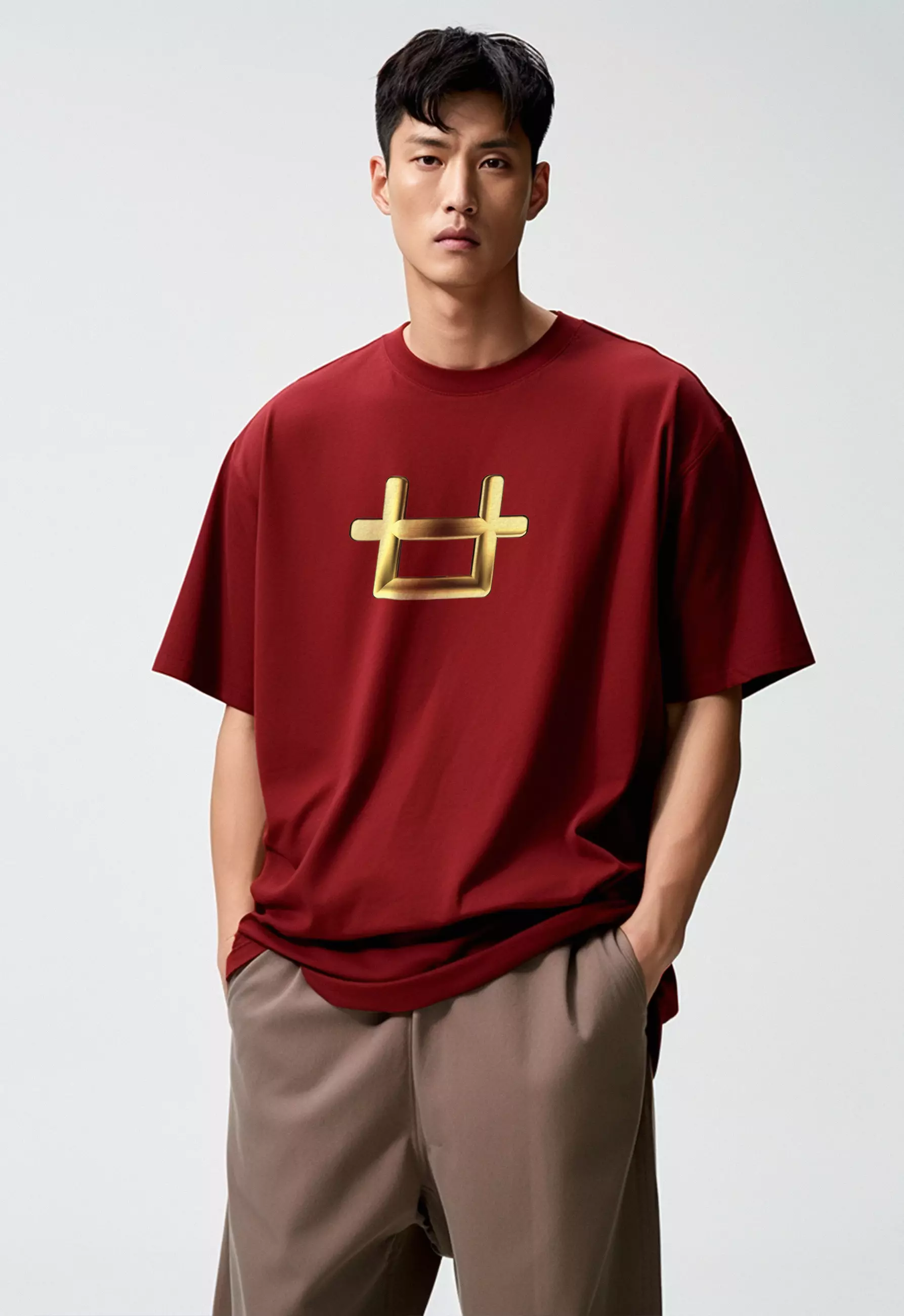 MTP36 kaos oversize aesthetic unik 3d gold plate third day logo bahan scuba tebal merah maroon