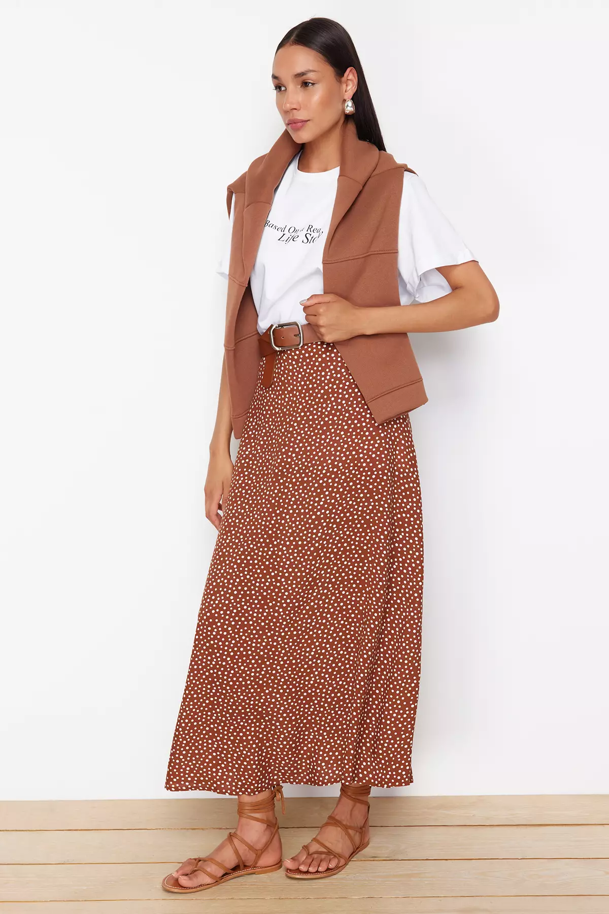 Brown Flowering Maxi A-Line Regular Skirt