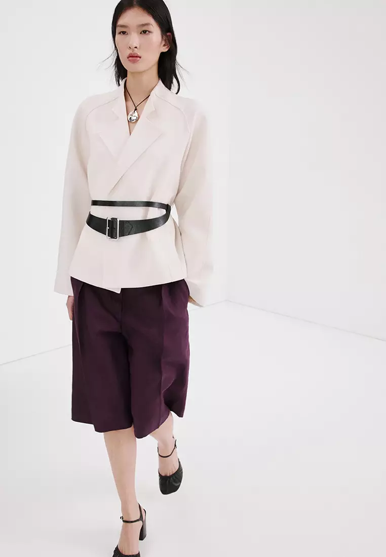 直管亞麻百慕達短褲