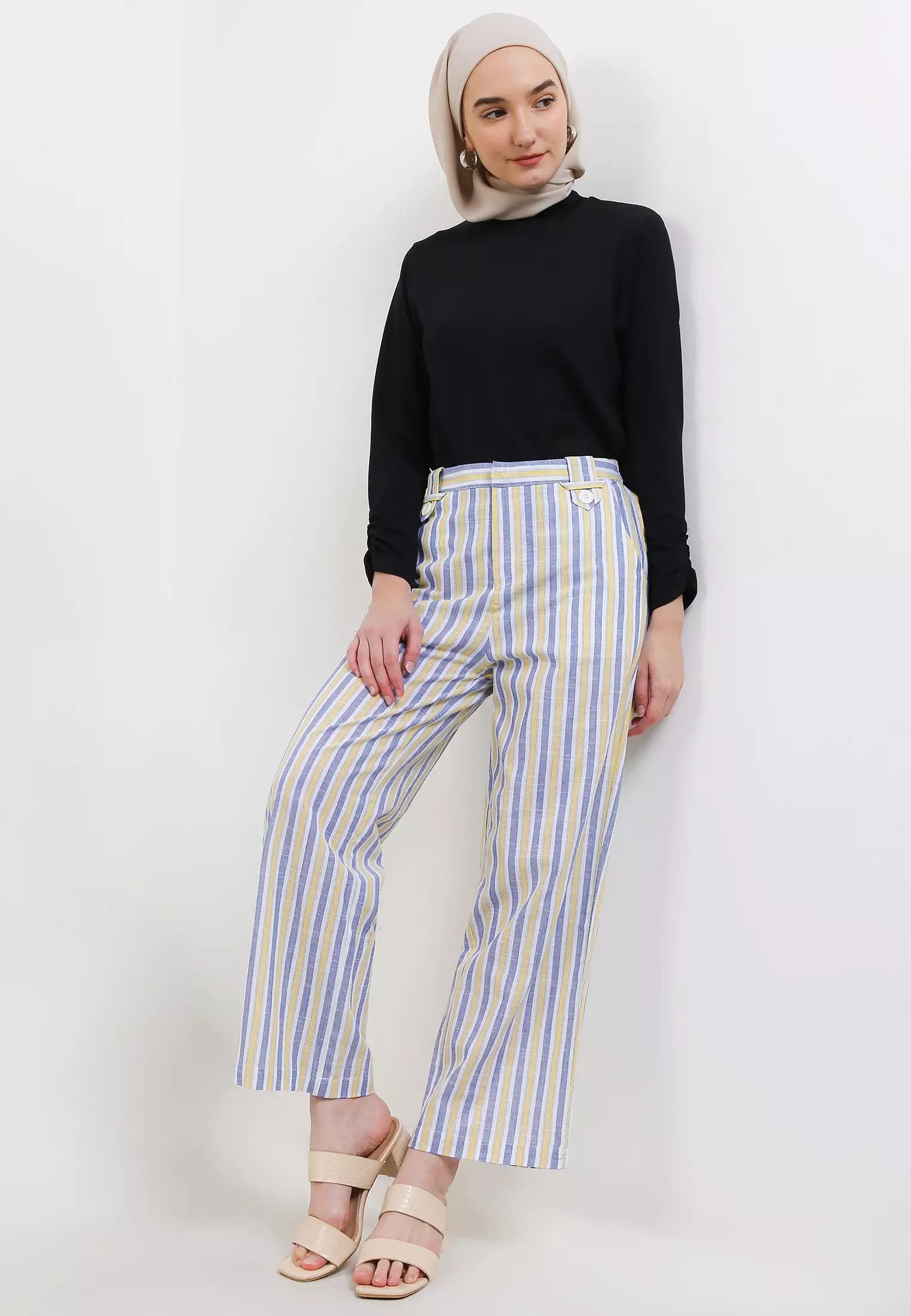 MFMW Jenibeth Celana Panjang Kulot Navy Motif Salur