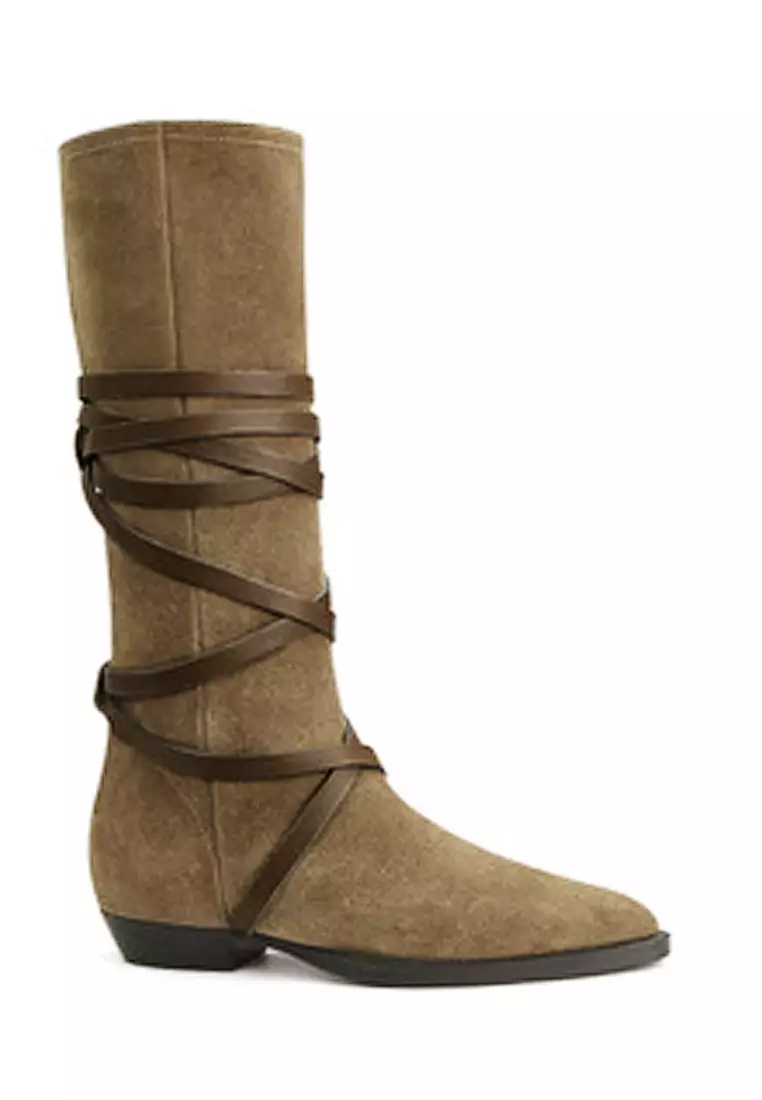 Discount on Twenty Eight Shoes  shoes - SKU: VANSA Pointed Toe Lace-up Suede Cowboy Boots VSW-B712