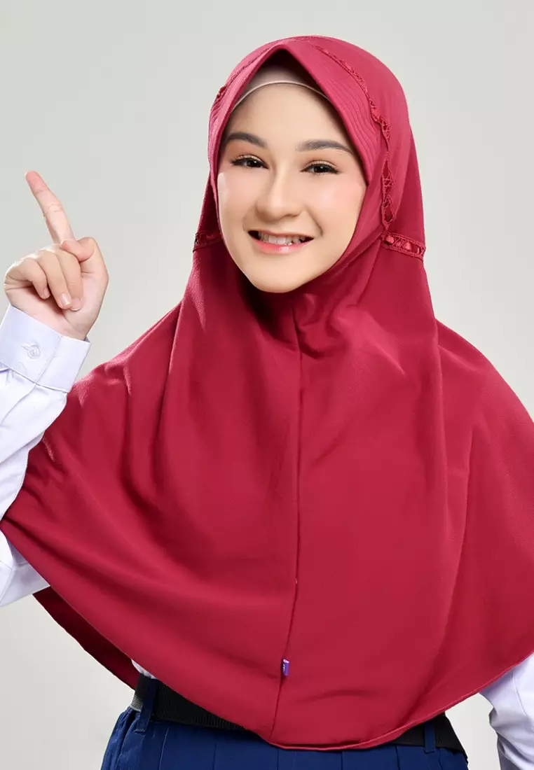 Kerudung Sekolah Instan Hemy Merah Ati L