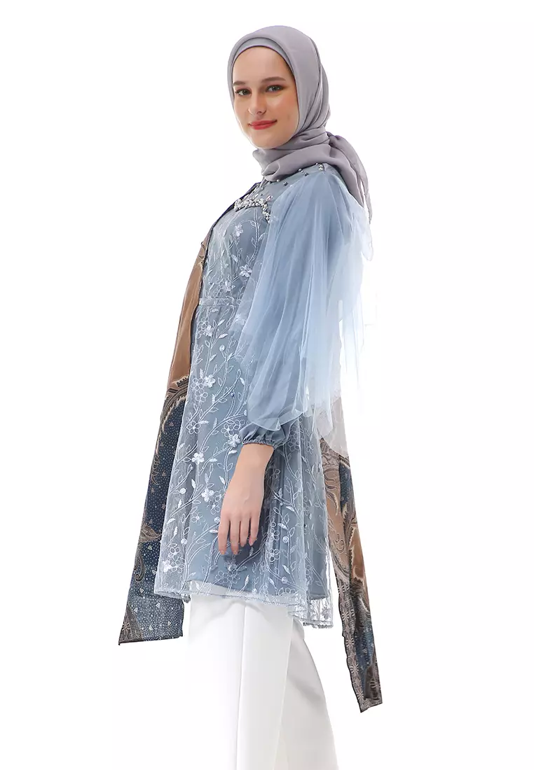 Dhea Amanda Tunik Couple Dusty Batik Lengan Panjang Premium High Quality - Dusty Blue
