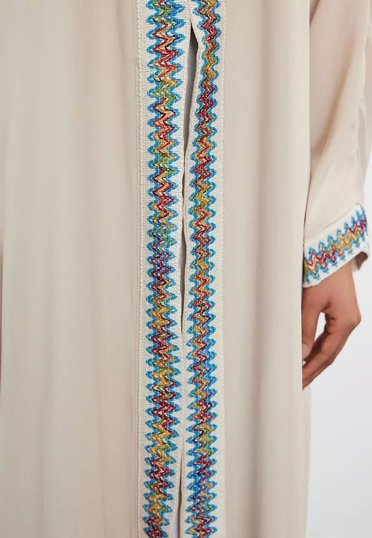 Stone Piping Detailed Woven Cape & Abaya & Kimono TCTSS24KF00033