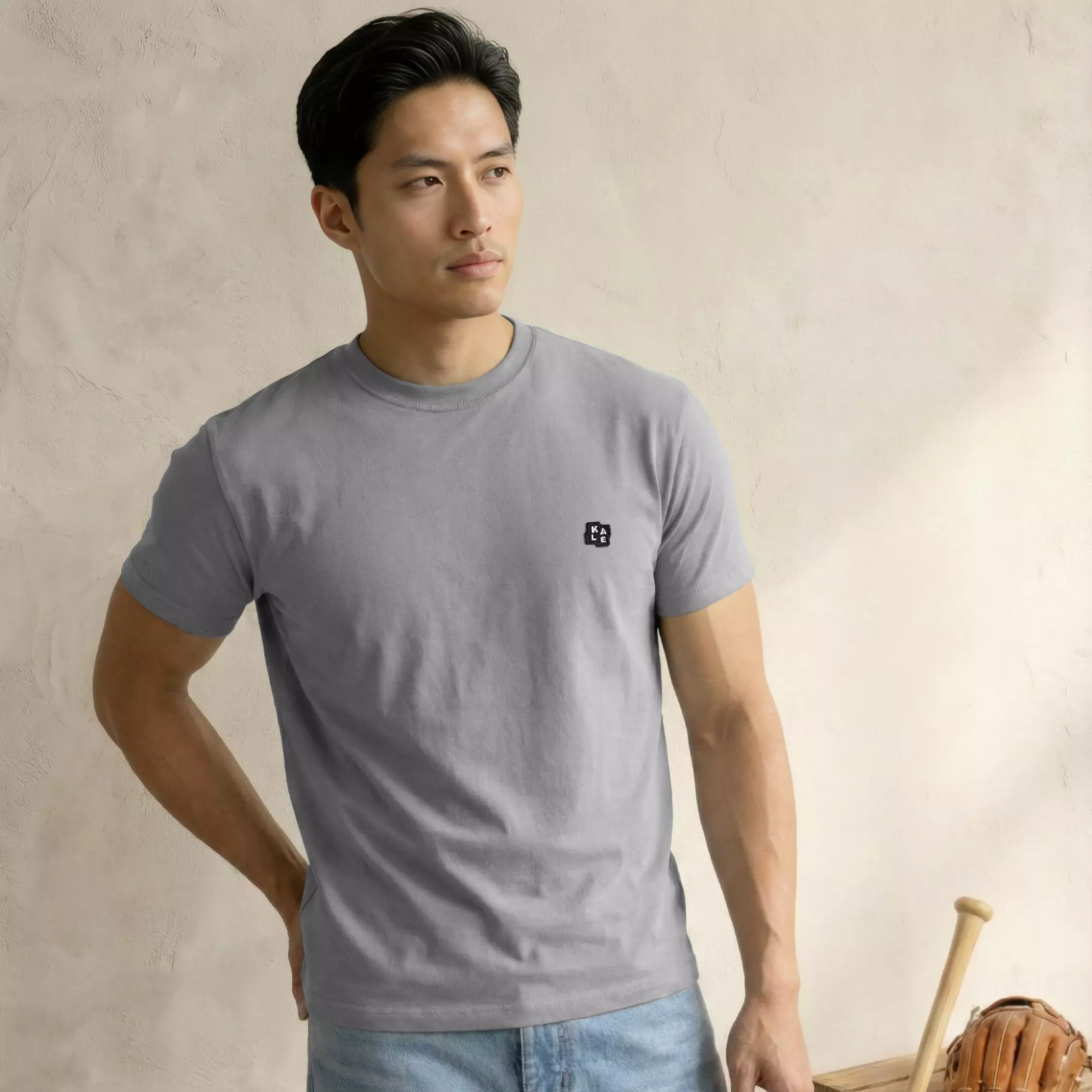 KALE NEO LIGHT GREY T-Shirt Fitted Tee Short Sleeve Cotton Cloudy