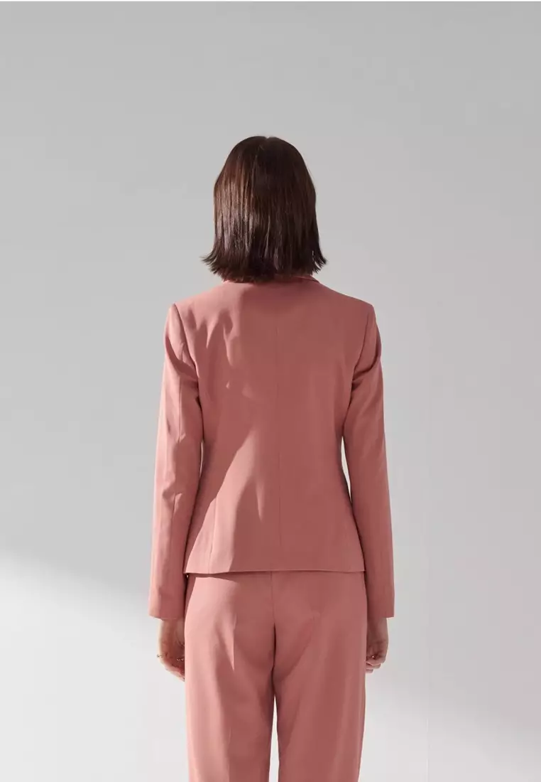 粉橘色劍領適中版西裝外套