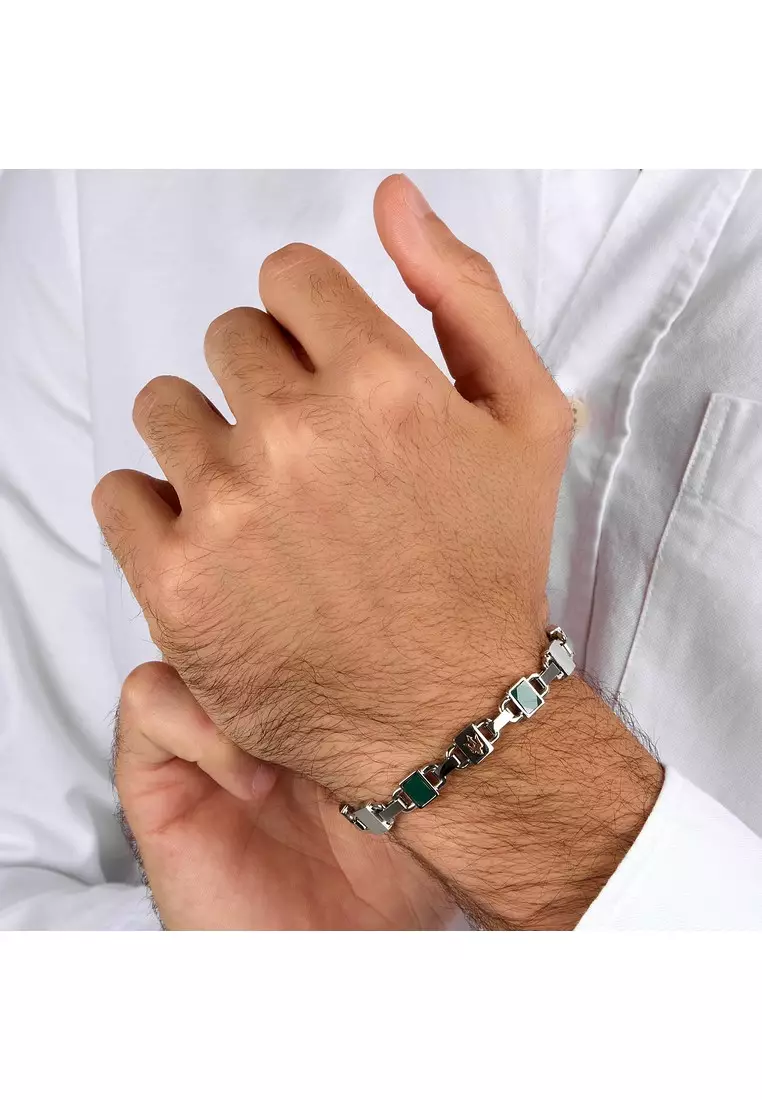 Maserati Jewels 190+30 mm Men's Bracelet, Stainless Steel, Green Ceramic, Rose Gold Logo, JM424ATZ43 (Adjustable)