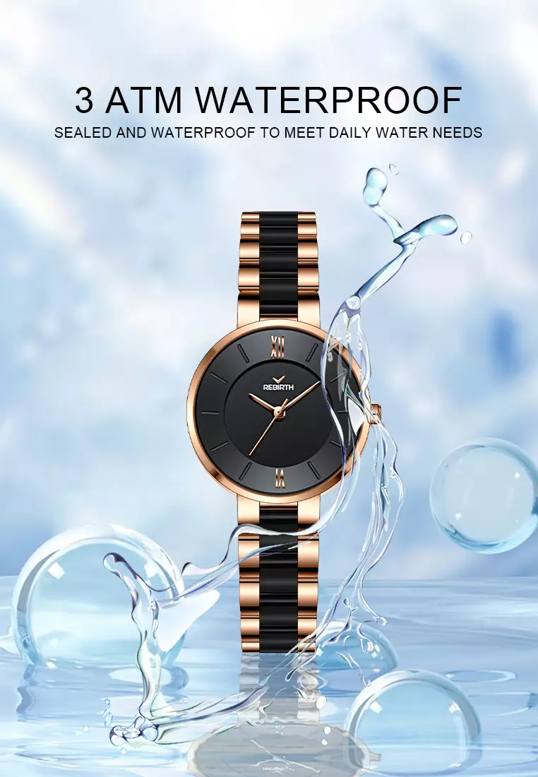 Jam Tangan Wanita Anti Air Original Korea Elegan Kuarsa Tali Keramik Jam Tangan Cewek roseblack