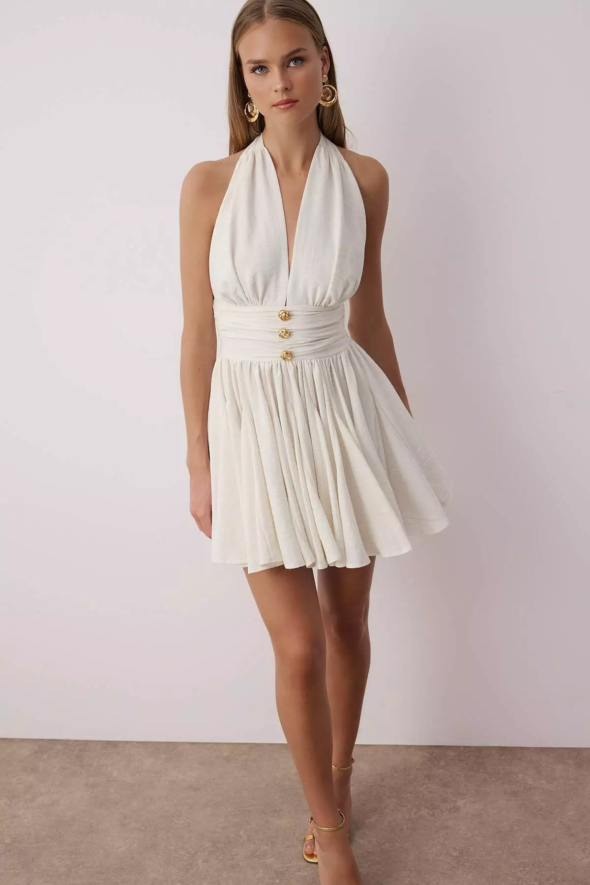 Ecru Chiffon Short/Mini Dress With Skater Drop Detail Tprss25El00319