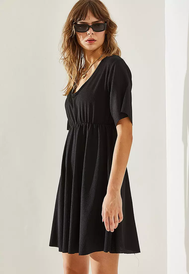 Elastic Waist V-Neck Dress
